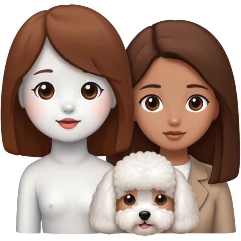 Bichon frise next to a tanned girl with long straight brown hair emoji