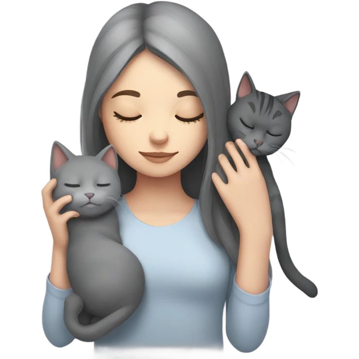 sleeping girl and grey cat emoji