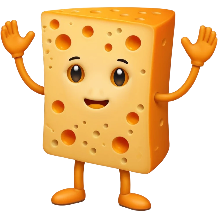 A cheese with arms and legs and a gritted face emoji