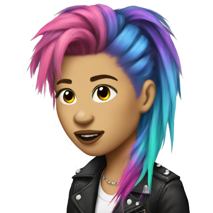 punk girl rainbow hair mullet  emoji
