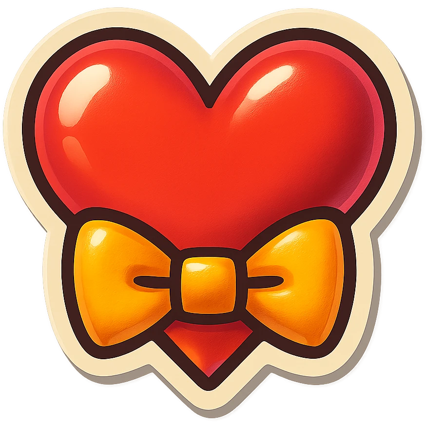 retro sticker style heart with a bow tie, bold and playful emoji