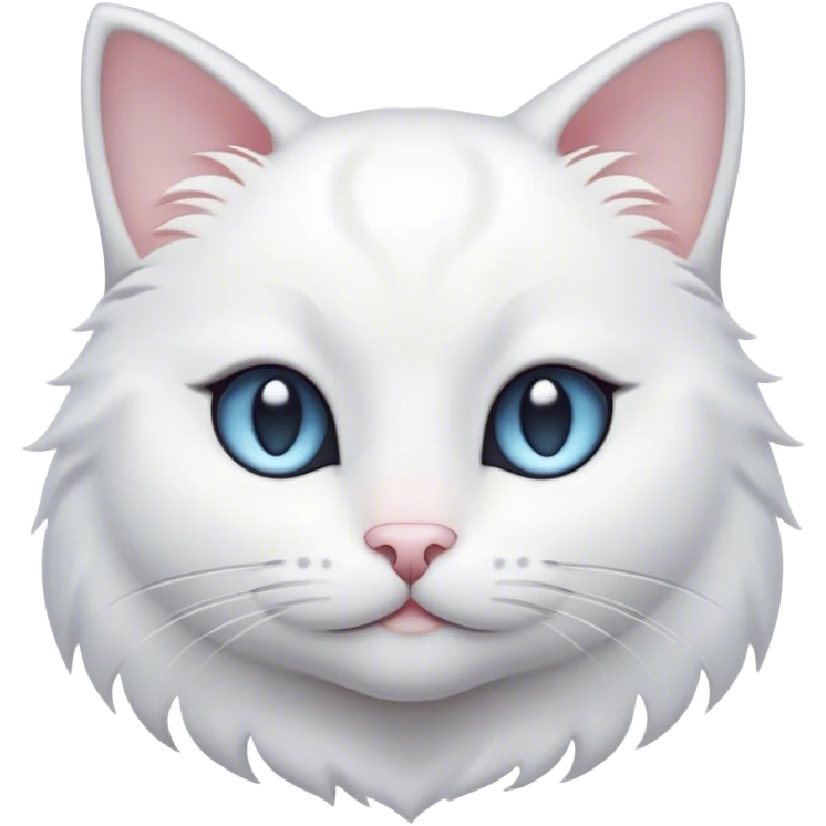 Cinematic Cute White Cat Portrait Emoji, Head tilted with a soft, gentle smile and sparkling eyes, featuring a silky, pristine white fur with subtle silver highlights, simplified yet irresistibly adorable, highly detailed, glowing with a warm, snowy glow, high shine, radiating affectionate charm and tender grace, styled with a light, playful outline, capturing the essence of a cute white cat that looks as if it could melt your heart with a single blink! emoji