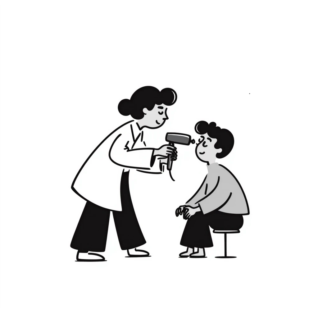 Doctor examining patient's skin with dermatoscope, skin cancer screening test emoji