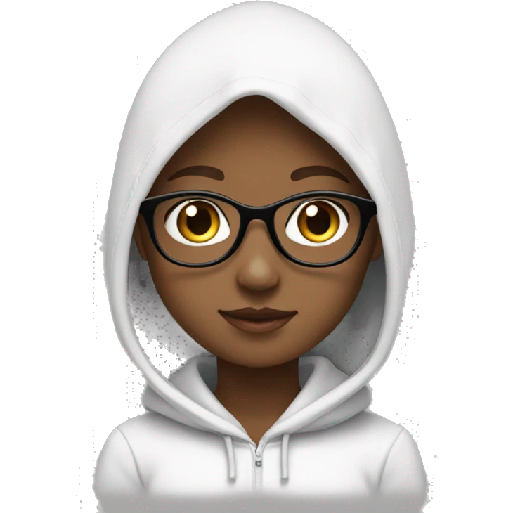 A white ￼girl with a glasses and black Hoodie emoji