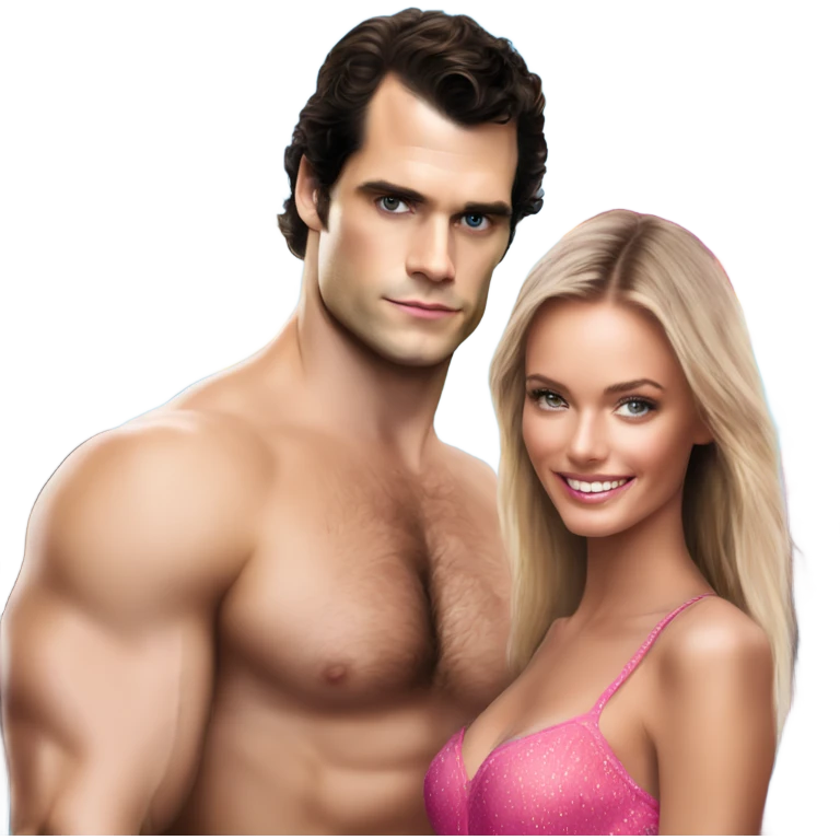 realistic photo of Henry Cavill with a beautiful  victoria secret model at the fairground  emoji