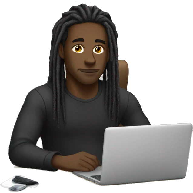 Black-guy-with-dreads-wearing-black-trackstuit-sitting-down-on-chair facing-foward-focused-on-laptop-computer- emoji
