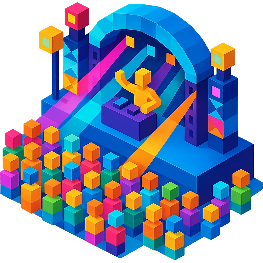 music festival main stage with a large crowd, vibrant lights, and a dynamic performance setup emoji