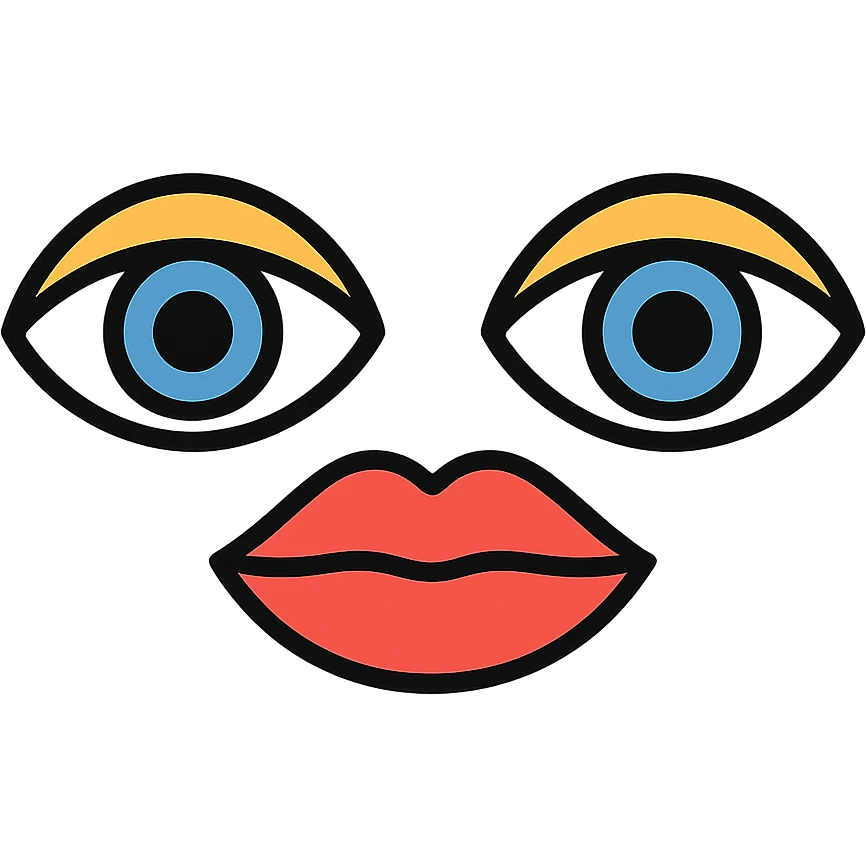 A symmetrical face with two large eyes and a pair of lips in the middle, arranged in a row (👁️👄👁️) emoji