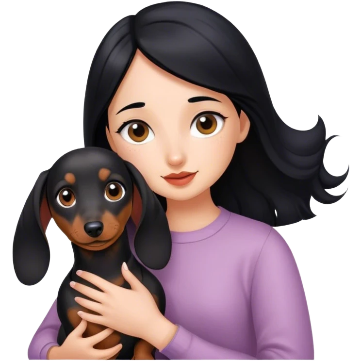 young girl with black her petting her dachshund emoji