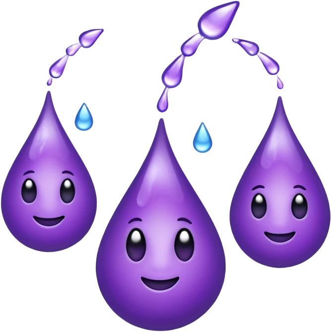 3 purple Drops with kool aids signature color, Juicy , no faces, just like the drops emoji 💦, just singular no extras, spraying left emoji