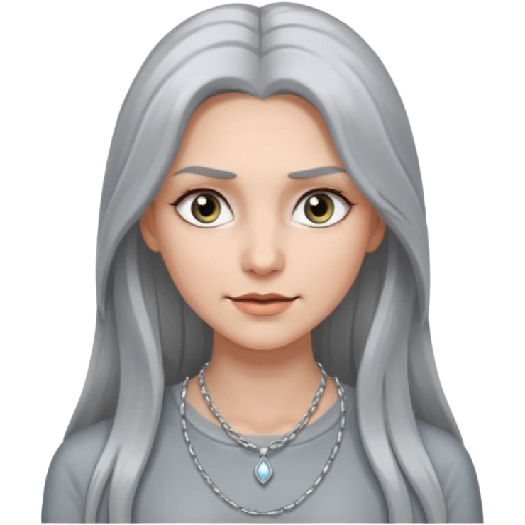 Female with Silver Necklace, grey skin,long hair, more bright silver, different expressions. emoji