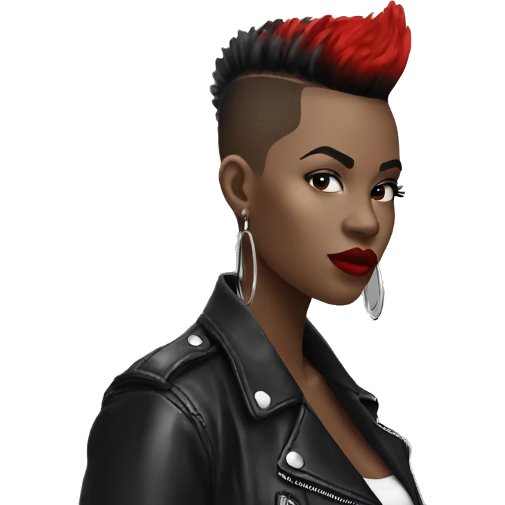 Monochrome girl Mohawk leather jacket hoop earrings red lipstick  emoji