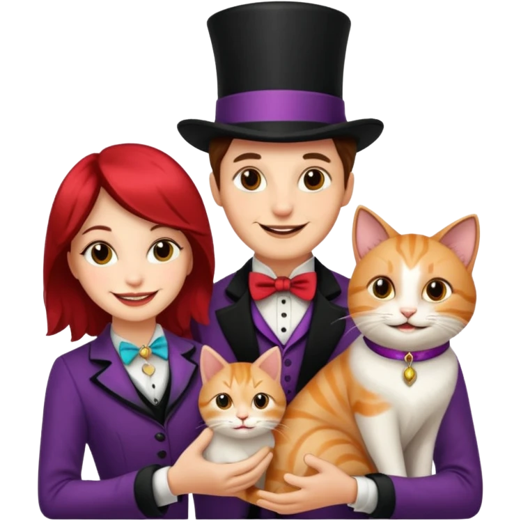 magician couple and their pet cat emoji