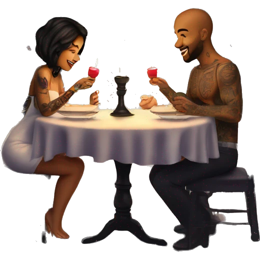 romantic candle light dinner for beautiful tattooed couple emoji