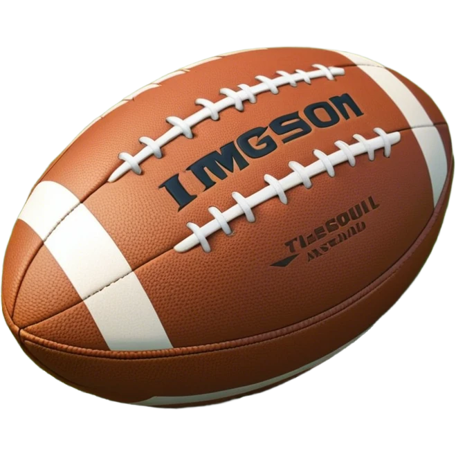 Cinematic Realistic image of a rugged rugby ball with detailed leather textures and precise stitching, rendered against a sunlit field backdrop with dynamic natural lighting that emphasizes its robust character emoji