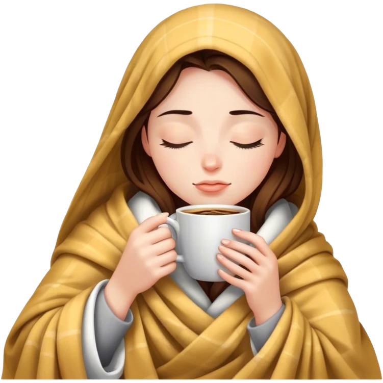 girl inside a blanket sipping coffee eyes closed emoji