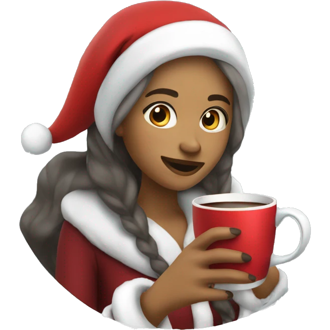 a woman whit Santa Claus drinking hot chocolate  emoji