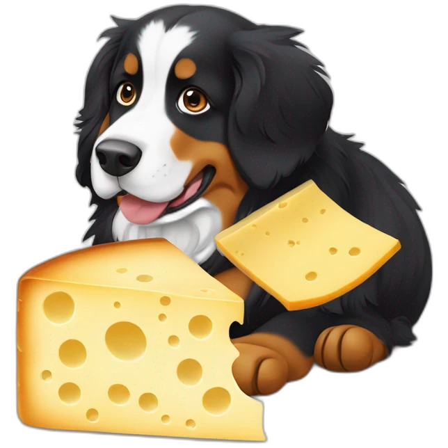 Bernese mountain dog eating swis cheese raclette emoji