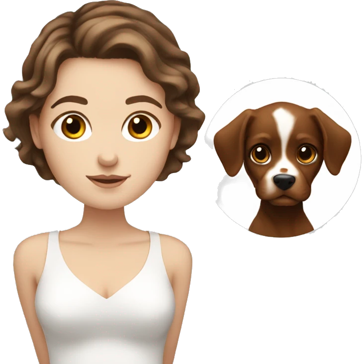 White girl brown hair holding cavalier  emoji