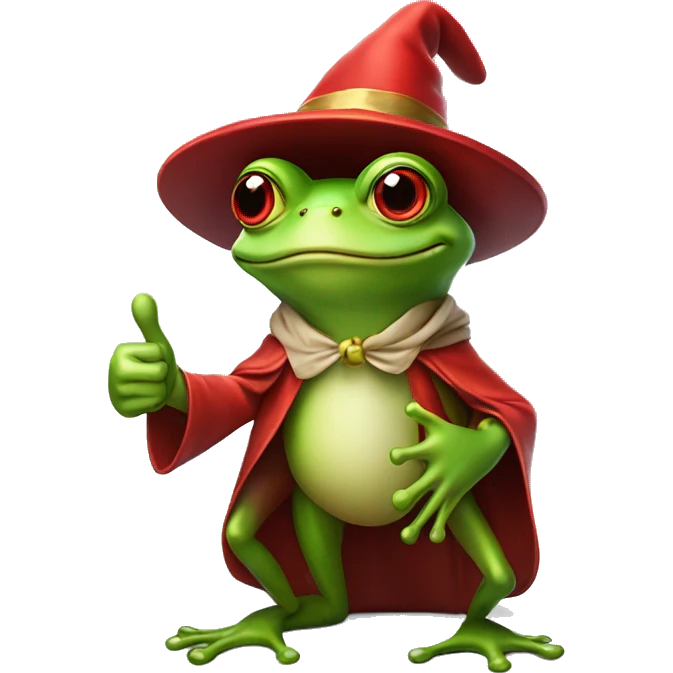 green frog wizard giving thumbs up wearing a red hat emoji