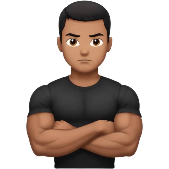emoji of a bouncer, muscular man in black shirt, arms crossed, serious expression emoji