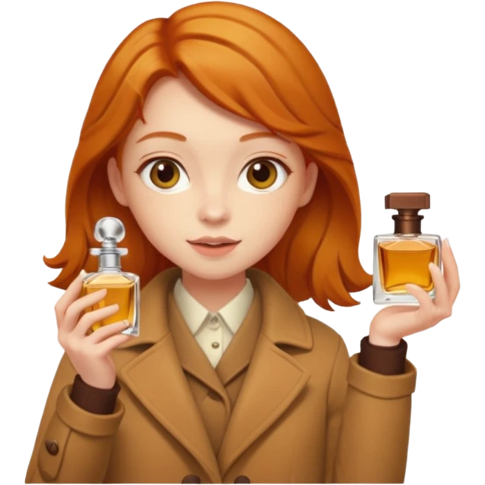 Ginger girl , cute, perfume in her hand, in autumn  emoji