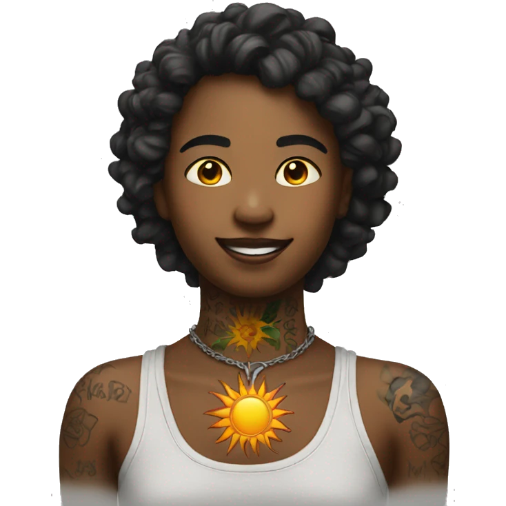 Fave with a tattoo of sun on neck emoji