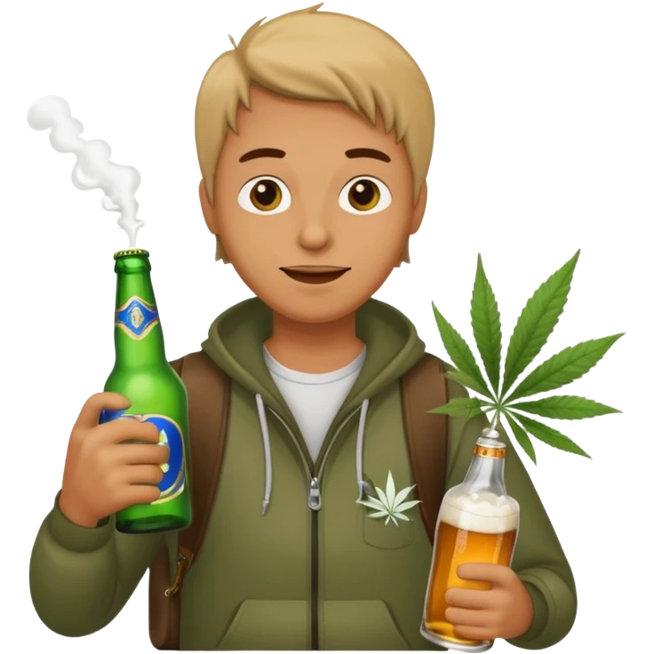 Drunk and high rubber duck holding beed bottle and a bag of weed emoji