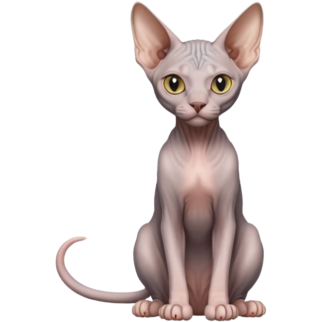 gray sphynx hairless cat full body sitting emoji