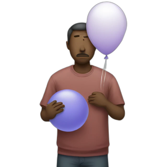 Sad man holding a balloon emoji