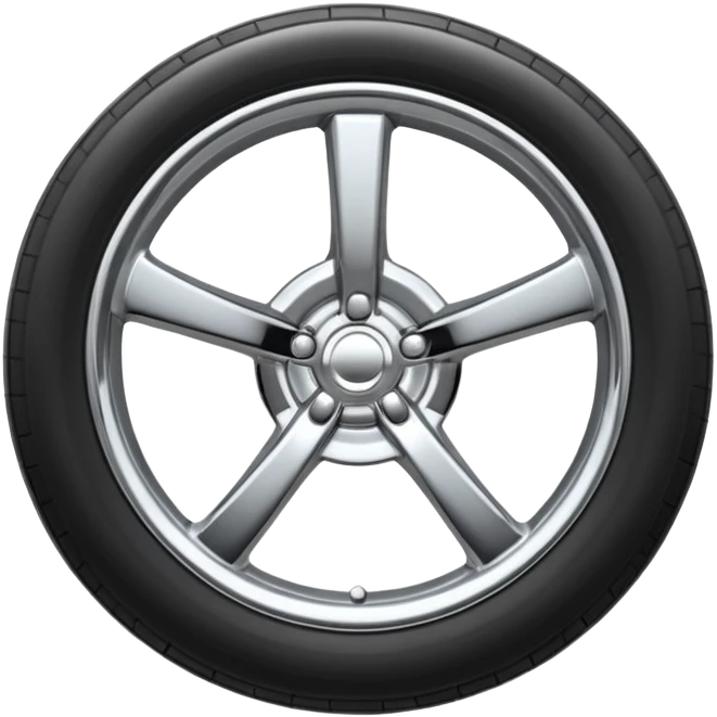 A chrome car wheel emoji, polished silver metal rim, smooth circular shape, minimal futuristic design, soft reflections, iOS emoji style, centered on white background, ultra clean look emoji