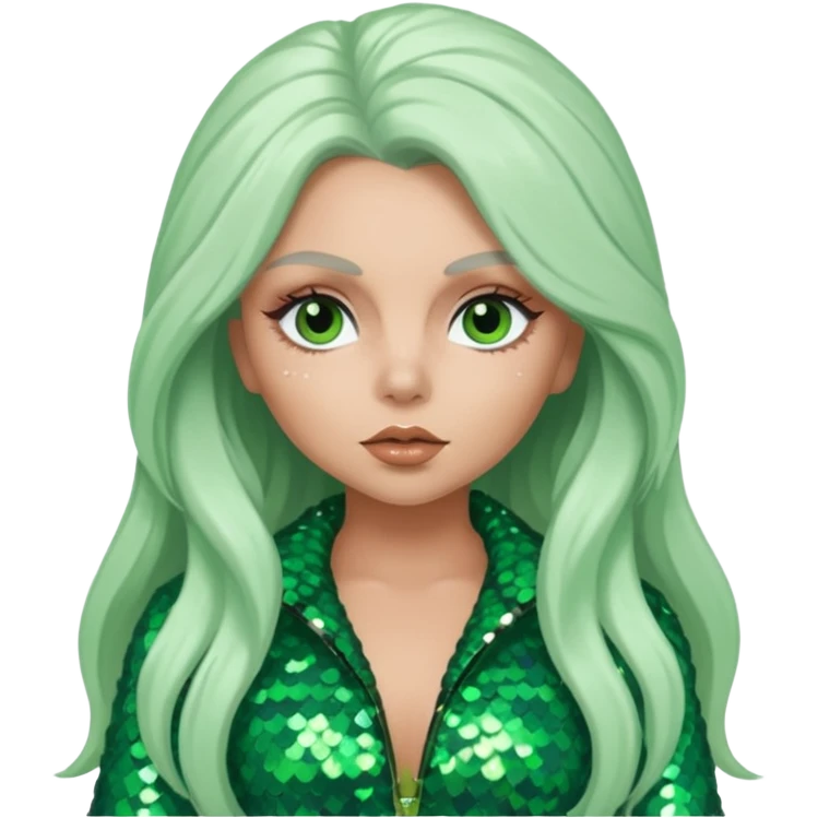 Jesy Nelson from Little Mix with long white hair, green sequin outfit emoji