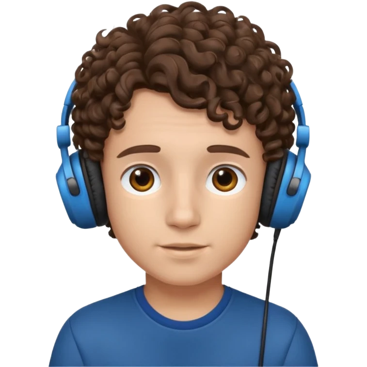 curly haired with headphones in and boy emoji