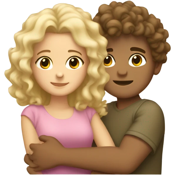 brown curly hair tanned boy cuddling girl with light blonde hair  emoji