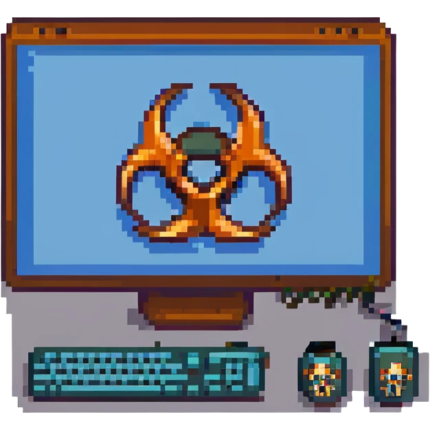 blue screen computer with a biohazard sign emoji