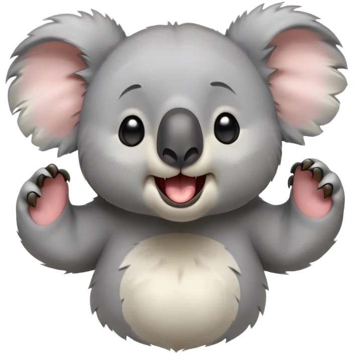 cinematic-cute-yawning-koala-portrait-emoji,-head-tilted-slightly-with-a-dramatic,-wide-open-yawn,-showcasing-a-soft,-downy-grey-fur-with-drooping-ears-and-round-eyes-barely-open-in-drowsy-contentment,-simplified-yet-irresistibly-adorable, realistic fluffy emoji