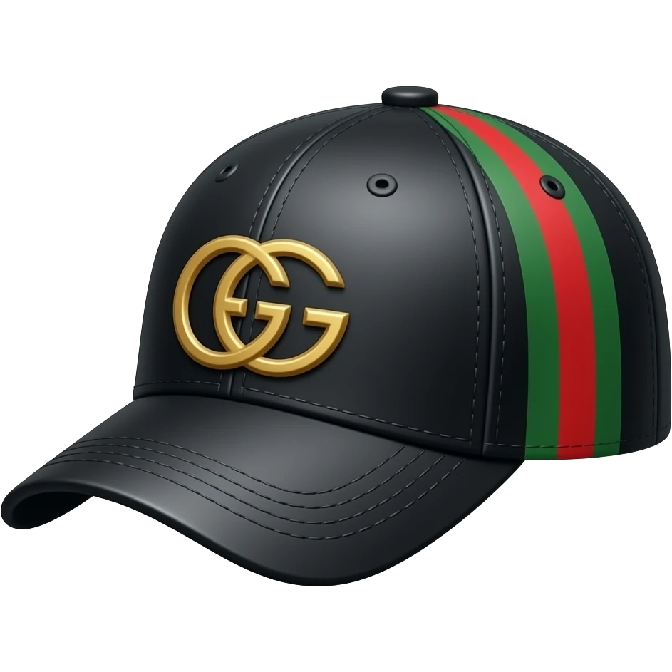 Casquette Gucci noire vu de profile avec les bandes verte et rouge sur le coter de la Cassquette emoji