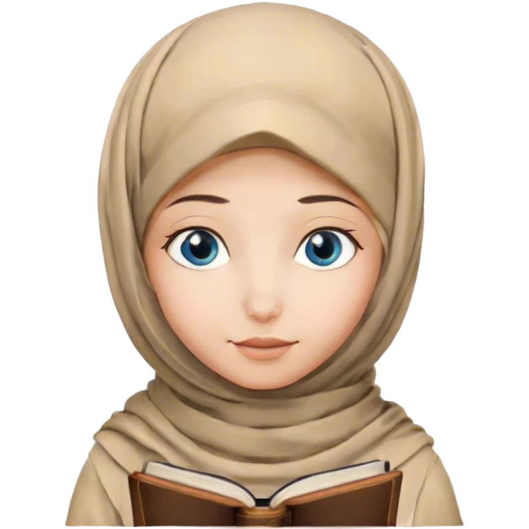 Turkish blonde girl lily design Hijab with blue eyes and beautiful finish reading quran emoji
