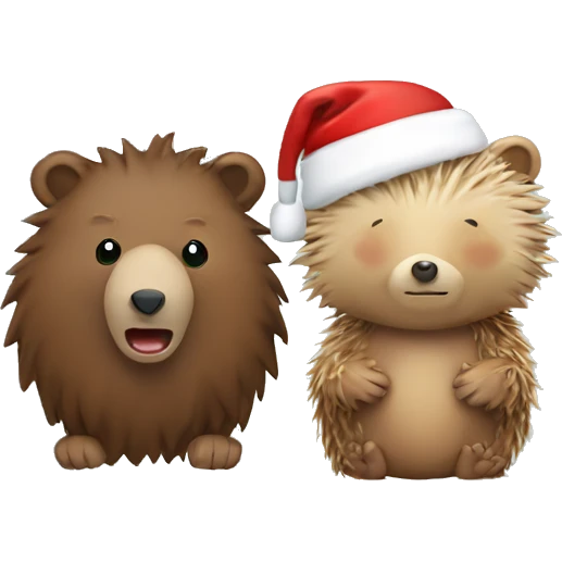Christmas bear and hedgehog emoji