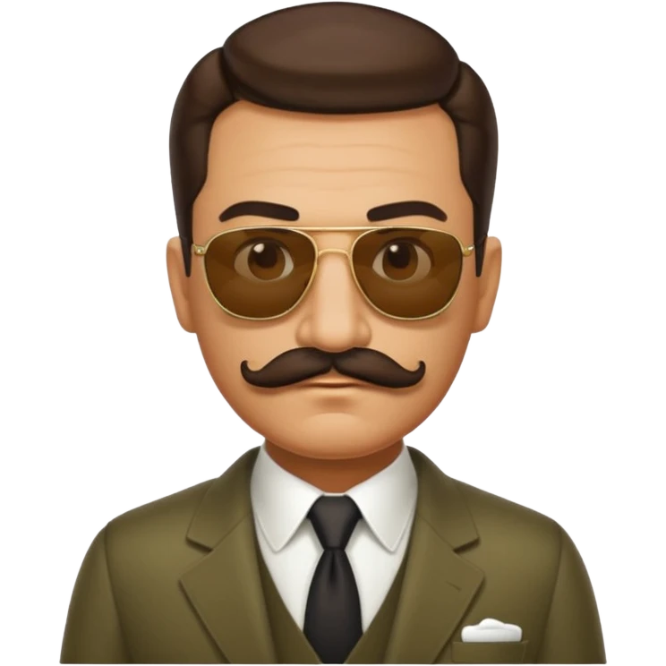 head of a mafia boss with brown slicked-back hair, thick mustache, sunglasses, apple emoji style emoji