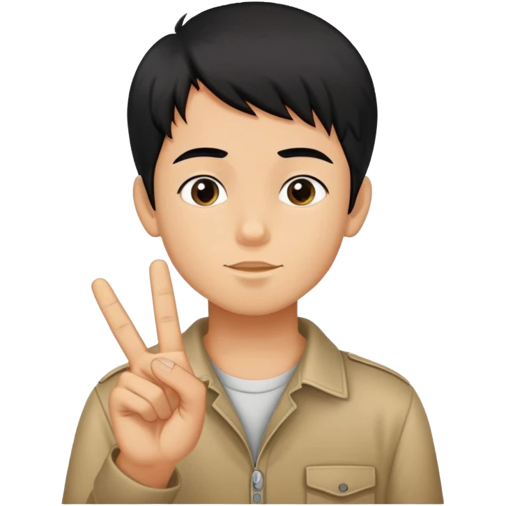 Boy with black hair sniffing him peace sign fingers emoji