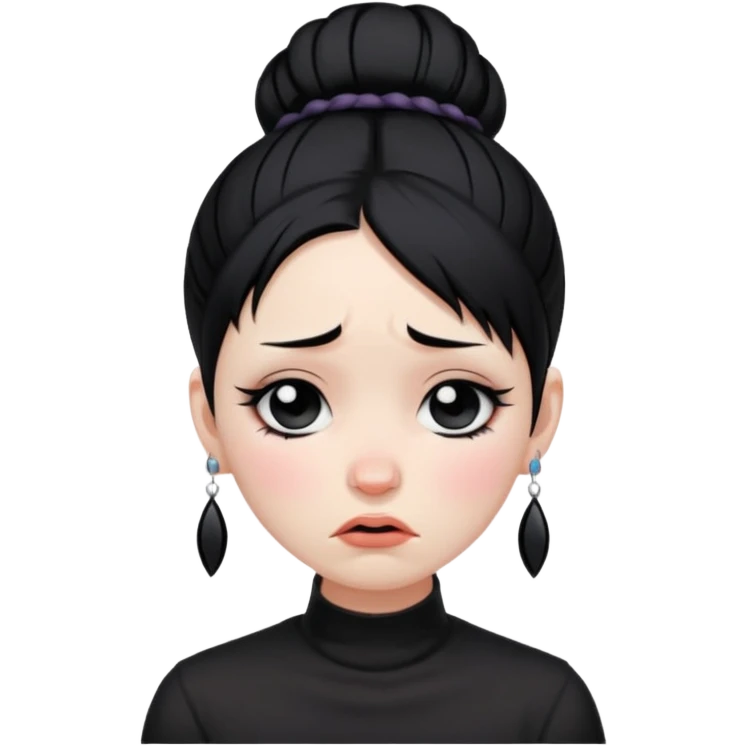 A girl who's goth with black hair in a bun crying in tears  emoji