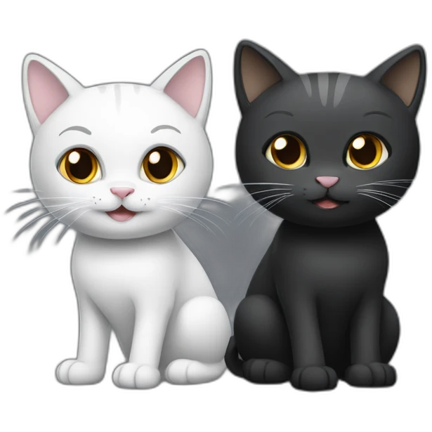 Two cats playing together, one dark gray and the other black and white emoji