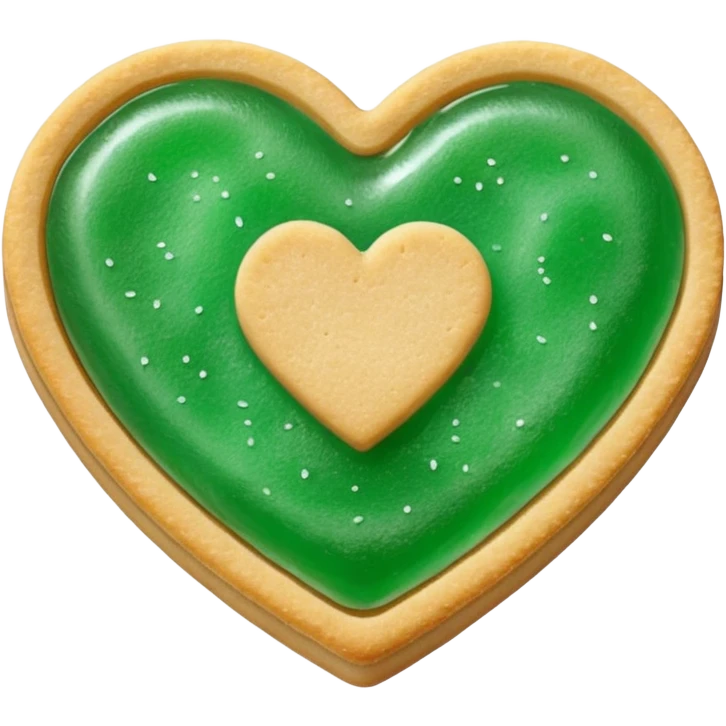 Realistic shortbread cookie in the shape of a heart with mint jelly middle filling and sprinkled powder sugar on top. emoji