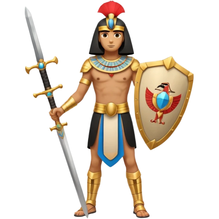 fullbody ancient Egyptian soldier with sword and rectangular shield emoji