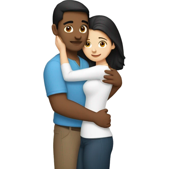 Lovers hugging each other. Indian man, short black hair. White woman, blue eyes and brown hair emoji