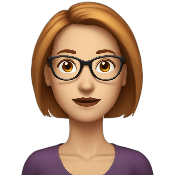 white woman with burgundi hair at shoulder level with glasses and big nose. elongated face emoji
