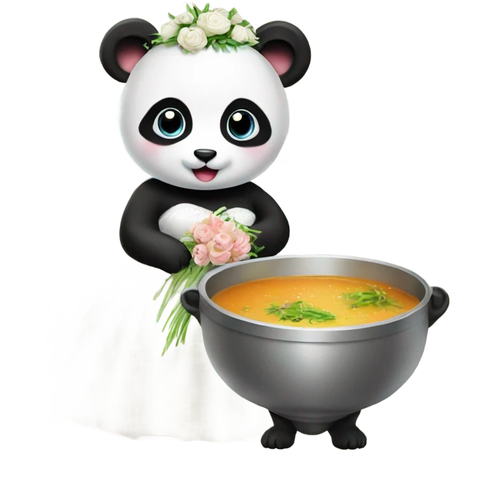 Baby panda bride marrying bowl of soup emoji