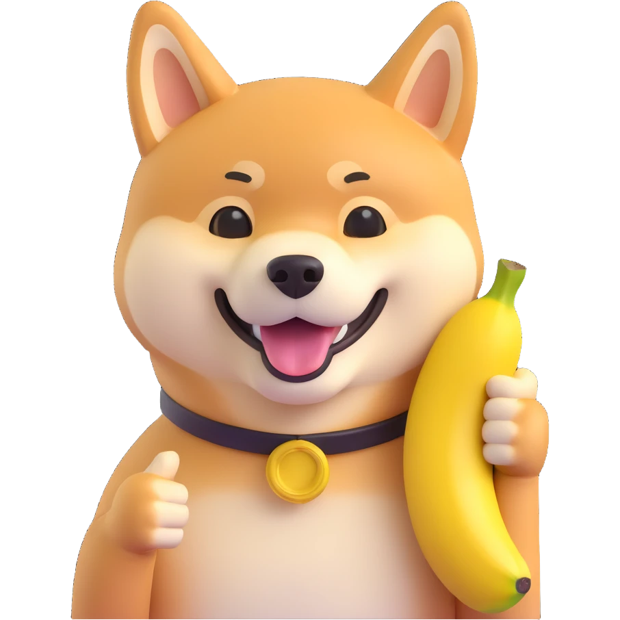 shiba inu showing thumb up and having banana emoji