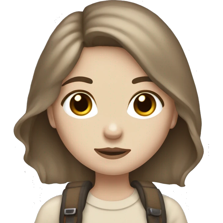 An aesthetic girl photographer holding a camera (in beige, neutral tones) and she has a white skin tone and ash brown hair emoji